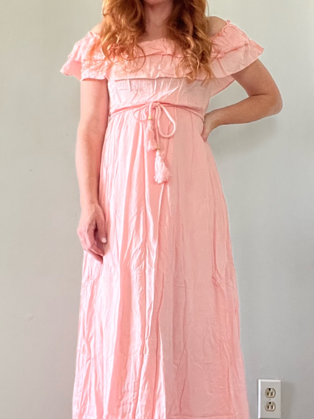 Dress Day | Pink Ruffled Off-Shoulder Maxi Dress